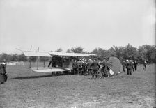 Curtiss Airplane Tests And Demonstrations; Twin Engine Biplane, Potomac Park, 1916. Creator: Harris & Ewing