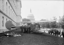 Curtiss Airplane - Curtiss Twin Engine Biplane Exhibited at Senate Office Building, 1917. Creator: Harris & Ewing