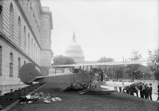 Curtiss Airplane - Curtiss Twin Engine Biplane Exhibited at Senate Office Building, 1917. Creator: Harris & Ewing