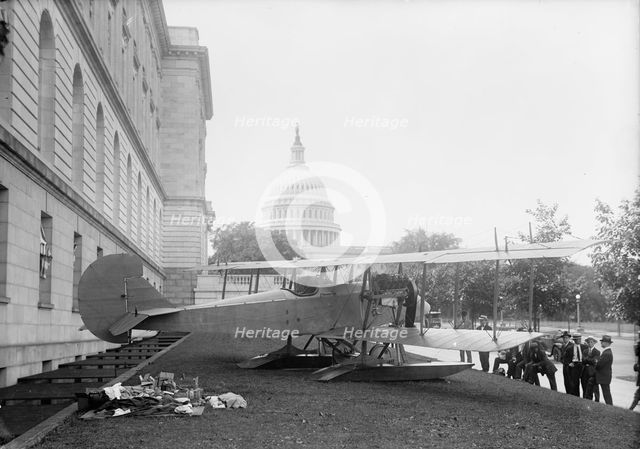 Curtiss Airplane - Curtiss Twin Engine Biplane Exhibited at Senate Office Building, 1917. Creator: Harris & Ewing.