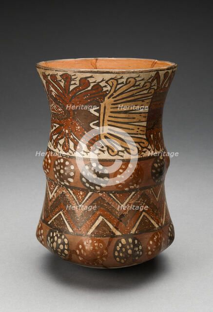 Curved Beaker with Rows of Abstract Masks and Geometric Motifs, 180 B.C./A.D. 500. Creator: Unknown.