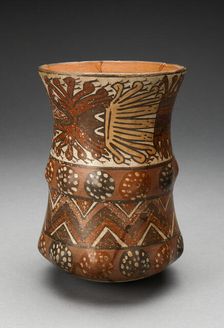 Curved Beaker with Rows of Abstract Masks and Geometric Motifs, 180 B.C./A.D. 500. Creator: Unknown