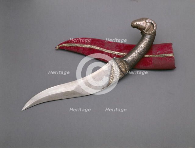 Curved Dagger (Khanjar) with Ram-Head Pommel, 17th/18th century. Creator: Unknown.