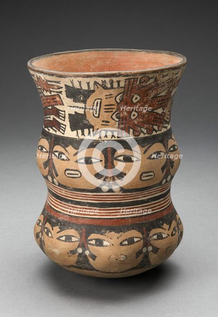 Curving Beaker with Rows of Abstract Human Faces, 180 B.C./A.D. 500. Creator: Unknown.