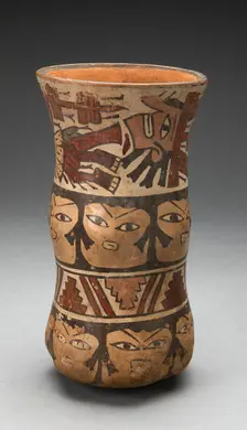 Curving Beaker with Rows of Abstract Human Faces and Sacrifice, 180 B.C./A.D. 500. Creator: Unknown