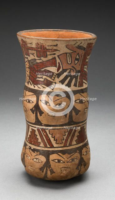 Curving Beaker with Rows of Abstract Human Faces and Sacrifice, 180 B.C./A.D. 500. Creator: Unknown.