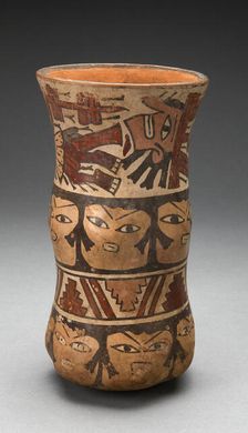 Curving Beaker with Rows of Abstract Human Faces and Sacrifice, 180 B.C./A.D. 500. Creator: Unknown