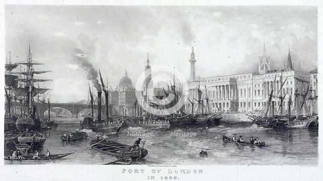 Custom House and River Thames, 1839. Artist: Frederick James Havell