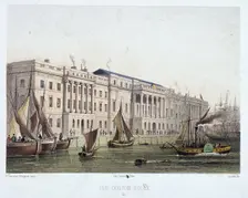 Custom House and River Thames, London, 1854. Artist: Louis Julien Jacottet