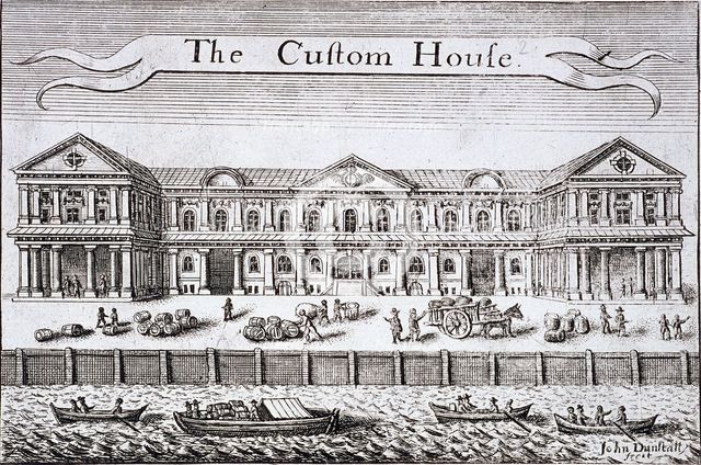 Custom House and River Thames, London, c1670. Artist: John Dunstall
