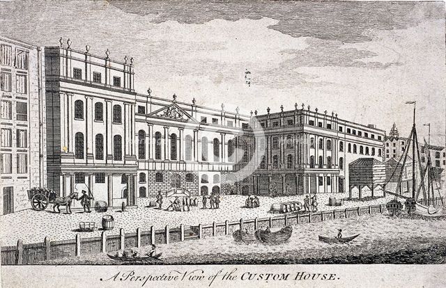 Custom House and River Thames, London, c1750. Artist: Anon