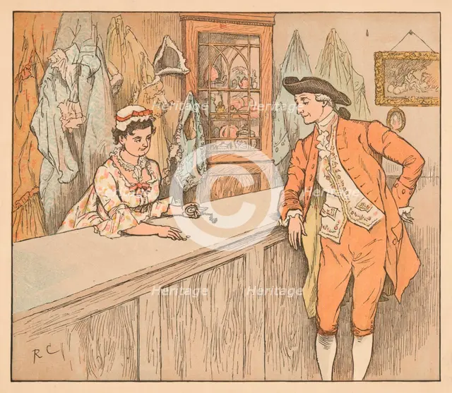 Customer in a pawn shop, c1885, (1934). Creator: Randolph Caldecott.