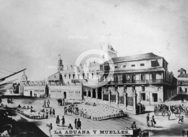 Customs house and wharves, Havana, Cuba, 1841, [c1910]. Artist: Unknown