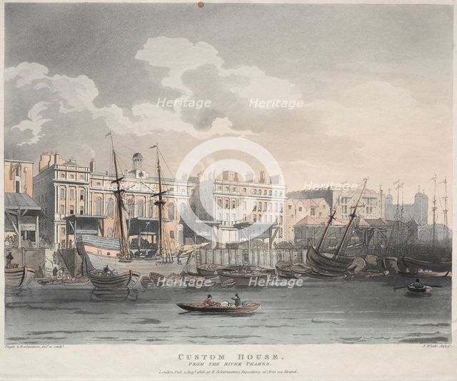 Customs House, from the Thames River, 1808. Creator: J. Bluck (British).