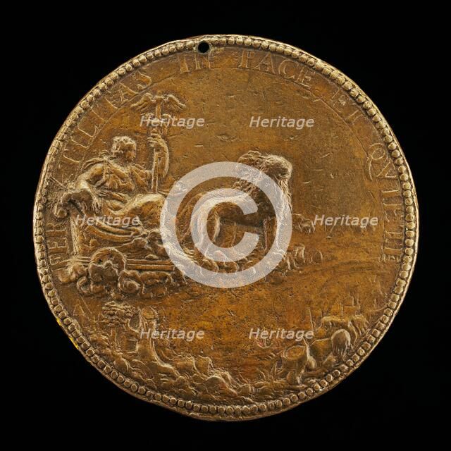 Cybele in a Car Drawn by Lions [reverse], c. 1554. Creator: Pietro Paolo Galeotti.