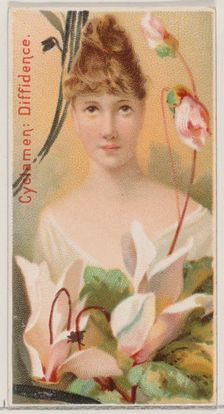 Cyclamen: Diffidence, from the series Floral Beauties and Language of Flowers (N75) for Du..., 1892. Creator: Donaldson Brothers