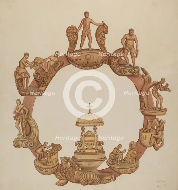 Cycle of Life Carving, c. 1938. Creator: Al Curry.