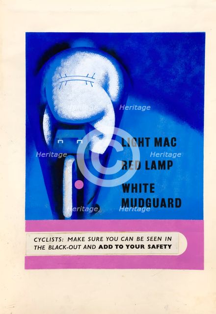 'Cyclists - make sure you can be seen in the blackout', WWII road safety poster, between 1939-1946. Creators: Central Office of Information, Tom Gentleman.