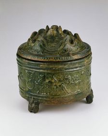 Cylindrical Jar (Lian) with Three Bear-Shaped Feet and Mount..., Han dynasty (206 B.C.-A.D. 220). Creator: Unknown