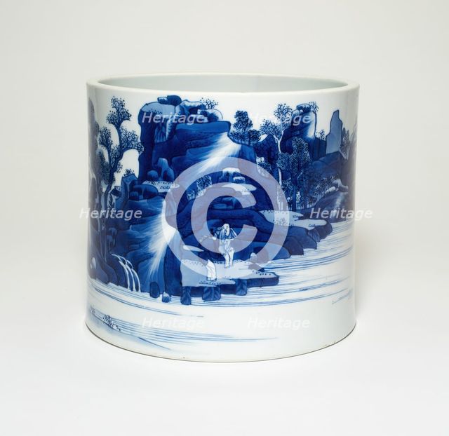 Cylindrical Jar with Figures in a Landscape, Qing dynasty (1644-1911), Kangxi period (1662-1722). Creator: Unknown.