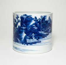 Cylindrical Jar with Figures in a Landscape, Qing dynasty (1644-1911), Kangxi period (1662-1722). Creator: Unknown