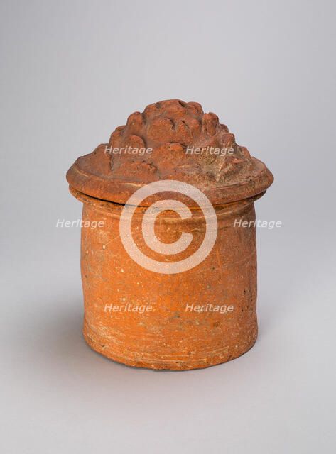 Cylindrical Jar with Mountain-Shaped Lid, Western Han dynasty (206 B.C.-A.D. 9). Creator: Unknown.