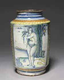 Cylindrical Storage Jar: Venus on the Sea Shore, c. 1507-1510. Creator: Unknown