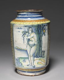 Cylindrical Storage Jar: Venus on the Sea Shore, c. 1507-1510. Creator: Unknown