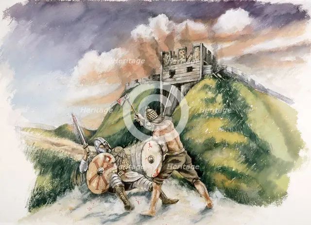Cynric fighting the Britons at Old Sarum, 552 AD, (c1990-2010). Artist: Peter Dunn.