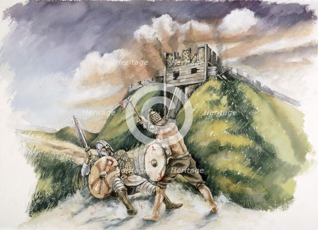 Cynric fighting the Britons at Old Sarum, 552 AD, (c1990-2010). Artist: Peter Dunn.