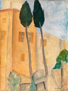 Cypresses and Houses at Cagnes , 1919. Creator: Modigliani, Amedeo (1884-1920)