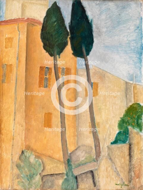 Cypresses and Houses at Cagnes , 1919. Creator: Modigliani, Amedeo (1884-1920).