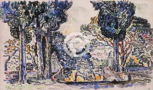 Cypresses in Sainte-Anne (SaintTropez). Artist: Signac, Paul (1863-1935)