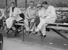 Cyril Paul (centre) and other drivers at the RAC TT Race, Ards Circuit, Belfast, 1932. Artist: Bill Brunell