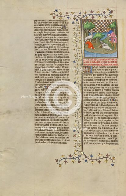 Cyrus, the Grandson of Astyages, King of the Medes, Given Suck by a Wild Animal, about 1413-1415. Creators: Boucicaut Master, Workshop of the Boucicaut Master.