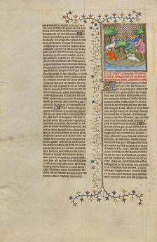 Cyrus, the Grandson of Astyages, King of the Medes, Given Suck by a Wild Animal, about 1413-1415. Creators: Boucicaut Master, Workshop of the Boucicaut Master