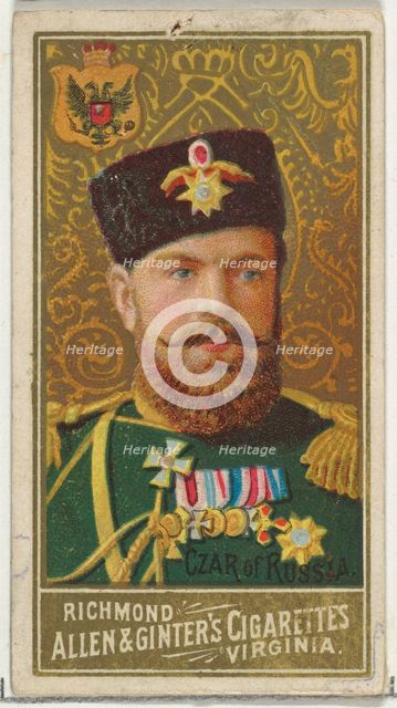 Czar of Russia, from World's Sovereigns series (N34) for Allen & Ginter Cigarettes, 1889., 1889. Creator: Allen & Ginter.