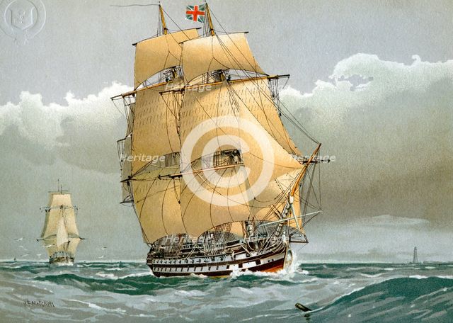 A 74 gun Royal Navy ship of the line, c1794 (c1890-c1893). Artist: William Frederick Mitchell