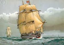 A 74 gun Royal Navy ship of the line, c1794 (c1890-c1893). Artist: William Frederick Mitchell