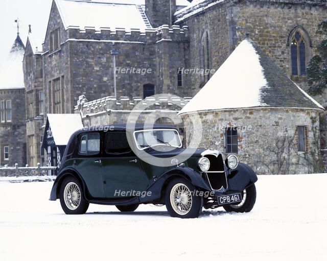 A 1934 Riley Falcon in the snow. Artist: Unknown