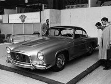 A 1956 Grégoire 2.1 litre coupé on a stand at a show, (c1956?)