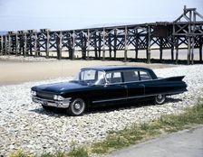 A 1961 Cadillac Presidential limousine on a beach