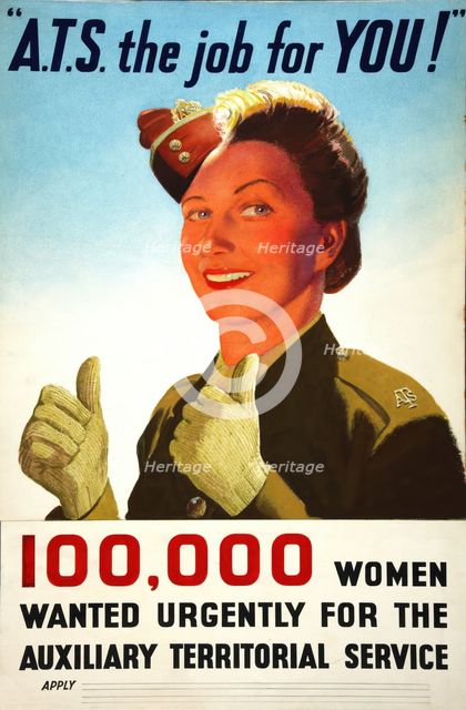 '"A.T.S. the job for you!", 100,000 women wanted urgently...', WWII poster, between 1939 and 1946. Creator: Central Office of Information.