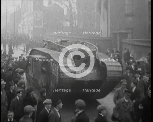A Tank Breaking up Crowds of Demonstrators in Dublin, 1920. Creator: British Pathe Ltd.