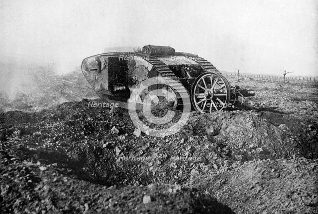 A tank in action on the Western Front, Somme, France, First World War, 1914-1918, (c1920). Artist: Unknown