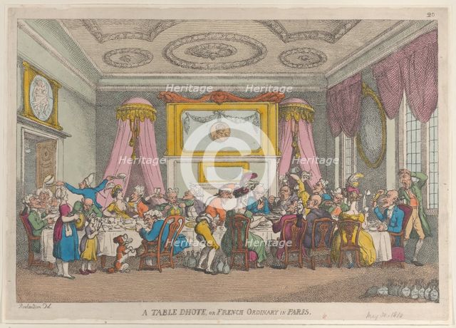 A Table D'Hote or French Ordinary in Paris, May 30, 1810., May 30, 1810. Creator: Thomas Rowlandson.