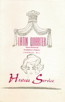 A taffif card for The Latin Quarter nightclub in London's Leicester Square, c1969