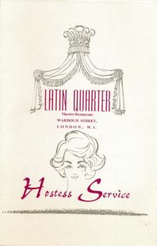 A taffif card for The Latin Quarter nightclub in London's Leicester Square, c1969