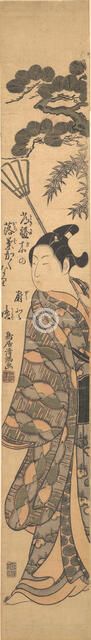 A Tall Young Man Carrying a Bamboo Rake Over His Left Shoulder, ca. 1763., ca. 1763. Creator: Torii Kiyomitsu.