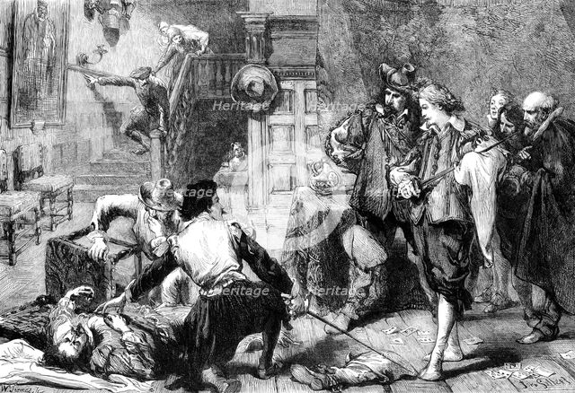 "A Tavern Brawl", by John Gilbert,...Exhibition of the Society of Painters in Water Colours, 1864. Creator: W Thomas.